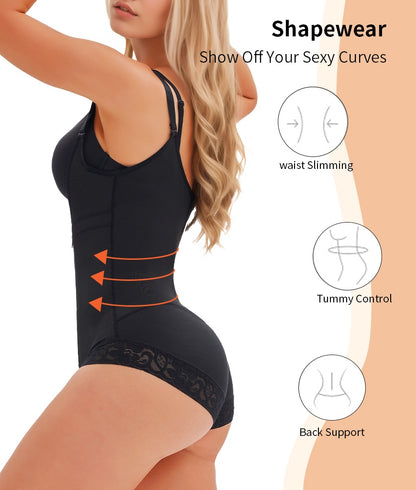 Women’s Colombian Fajas Shapewear – Postpartum Tummy Control Full Body Bodysuit with Butt Lifter & Adjustable Straps